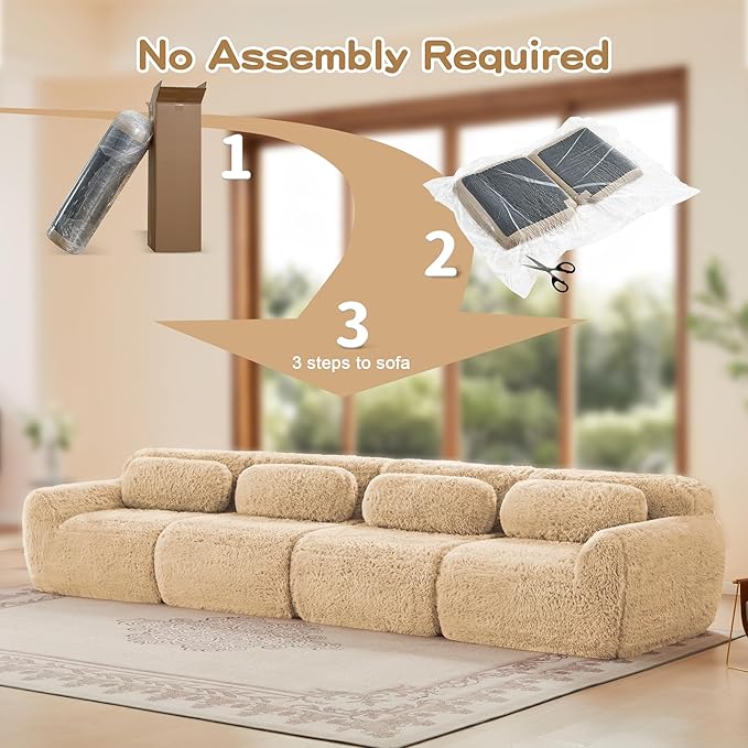 Boneless Couch Sectional Couches for Living Room 149'' Modular Sectional Sofa with Pillows Comfy Plush Cloud Couch with Deep Seat Oversized 4-Seater Modular Couches Light Khaki