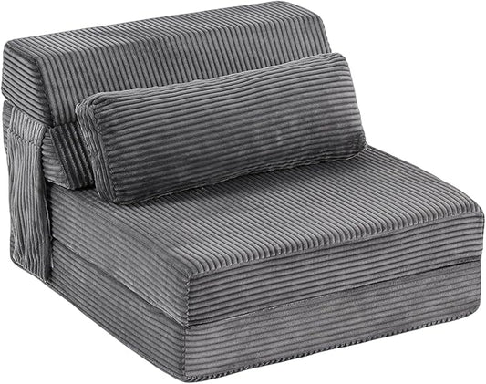 Folding Sofa Bed with Pillow Convertible Sleeper Chair Comfy Floor Futon Couch Mattress Lounge Lounge Sofa for Adults Portable Fold Out Chair Bed for Living Room Bedroom Single Gray