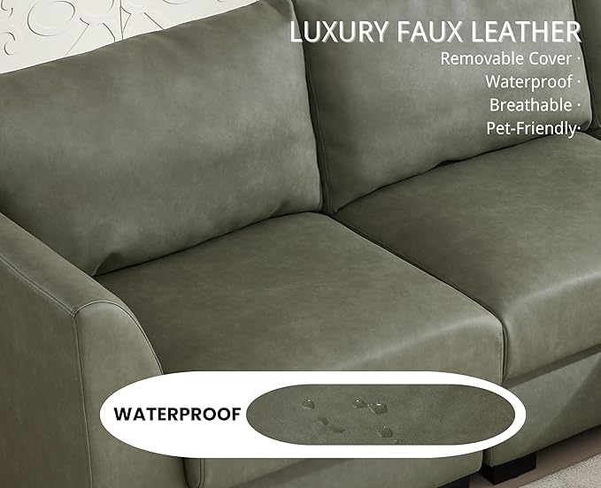 EALSON 58 Loveseat Modular Sectional Sofa Couch Modern Faux Leather Love Seat Couch with Removable Cover Comfy 2 Seater Sofa for Living Room Small Space Green