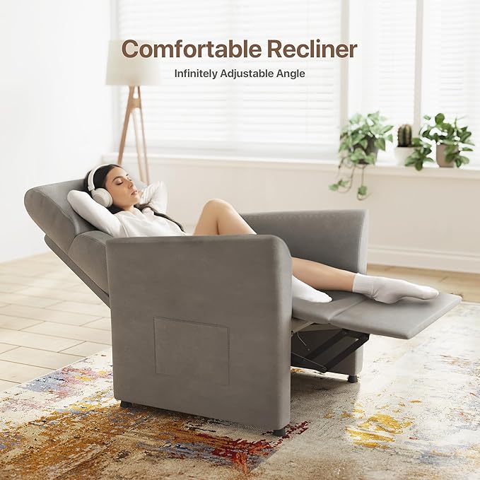 Claiks Power Recliner Chair for Adults Adjustable Reclining Chair Comfortable Recliner Couch with Side Pockets&ampWire Remote Control for Living Room Home Theater Bedroom Linen Fabric Light Gr
