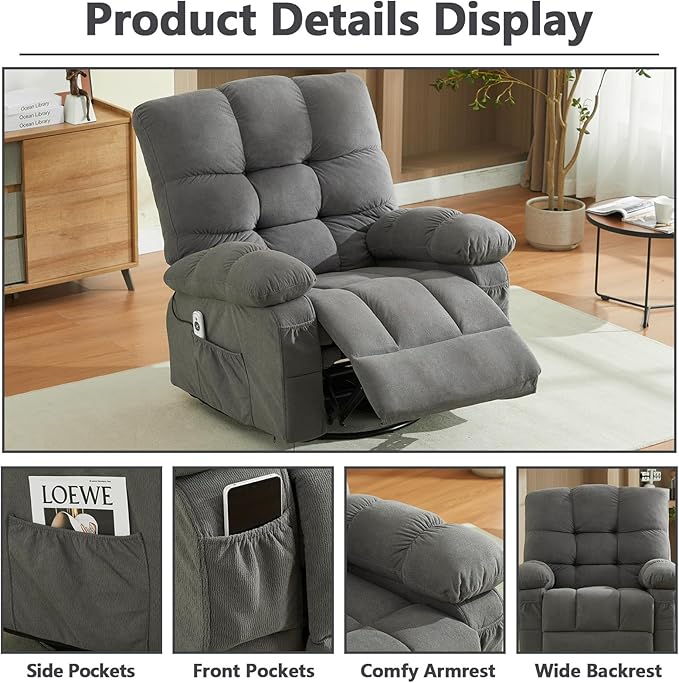 Massage Recliner Chair with Vibration Massage and Heat Recliner Lounge Chair for Living Room with Cup Holder and Side Pocket Recliner Chair for Adults (Grey)