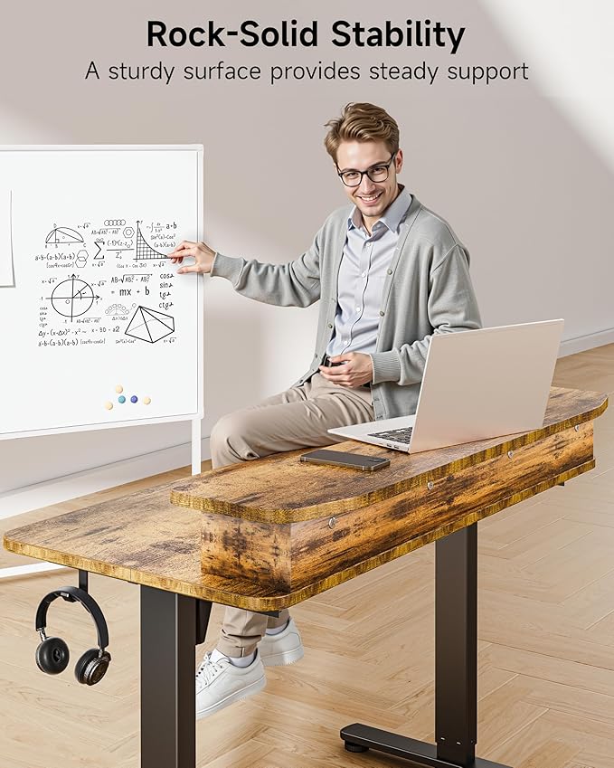 BIZUM Standing Desk with 2 Drawers Computer Desk-Stand up Desk Home Office Gaming Memory Desks C-Clamp Mount Compatible 48x24 Inch Rustic Brown