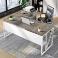 Tribesigns L-Shaped Executive Desk with Reversible File Cabinet 63 Large Office Desk with Drawers and Storage Shelves Business Furniture Workstation for Home Office (Oak Grey)