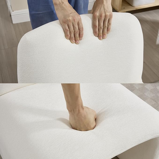 Accent Reading Chair with Ottoman Chenille Upholstered Comfy Armless Accent Chair with Footrest Modern Side Lounger for Living Room Bedroom White