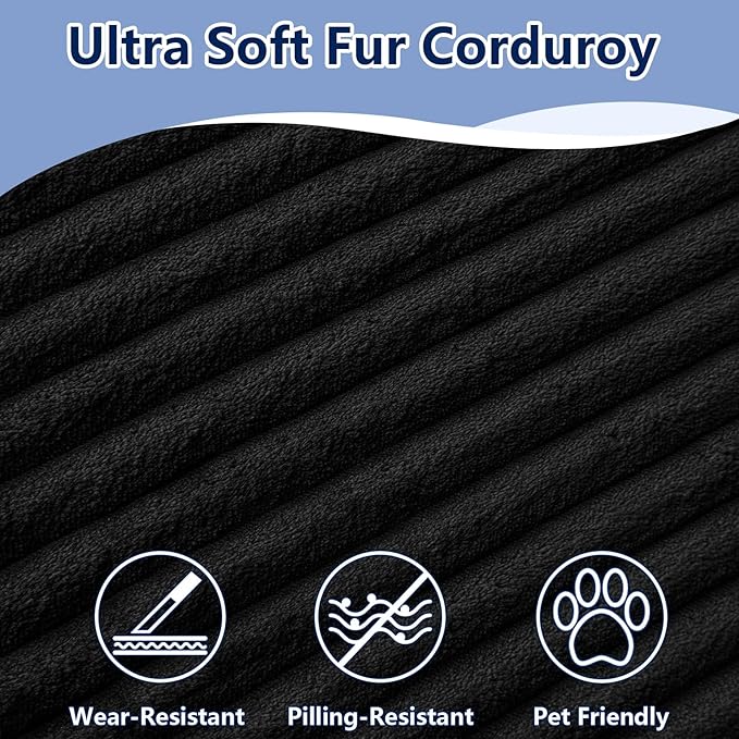 96 Modular Sectional Sofa Modern Corduroy Cloud Couch with Deep Seat Boneless Couch Upholstered 3-Seater L-Shaped Sofa for Living Room No Assembly Required (Black Right-Facing Chaise)