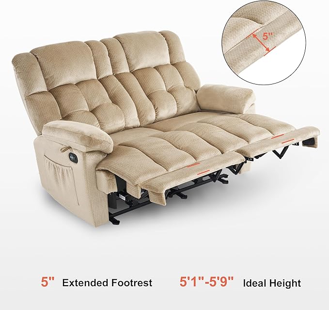 MCombo 58.7 Zero Gravity Power Loveseat Recliner with Heat and Vibration Massage Reclining Loveseat Sofa with USB Ports for Living Room Fabric 6237 (Beige)