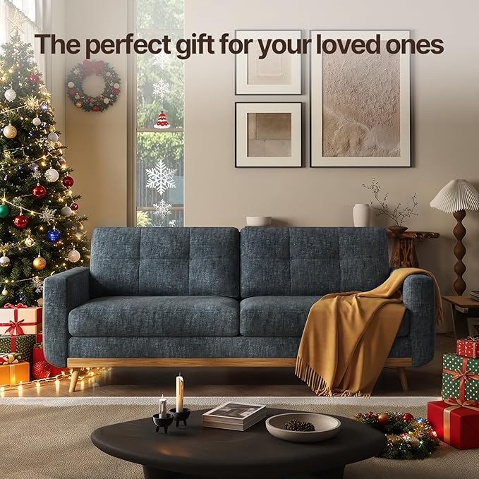 67.7” Loveseat Sofa Mid Century Modern Decor Love Seat Couches for Living Room Button Tufted Upholstered Small Couch for Bedroom Solid and Easy to Install Furniture (Blue Gray 67.7inch)