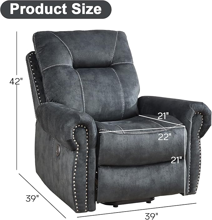 CANMOV Power Lift Recliner Chair with Massage and Heat Soft Fabric Massage Recliner for Elderly Overstuffed Single Reclining Sofa Vintage Rivet Mid-Century Design for Living Room Grey