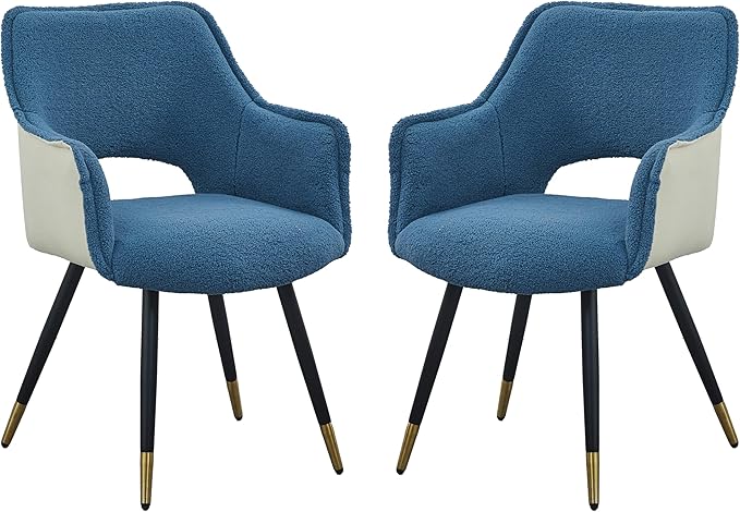 Set of 2 Blue Fabric Side Chair Living Room Bedroom Kitchen Vanity Chair 23 x 23 x 34