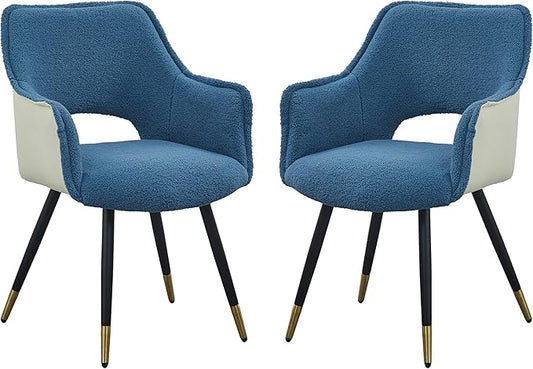 Set of 2 Blue Fabric Side Chair Living Room Bedroom Kitchen Vanity Chair 23 x 23 x 34