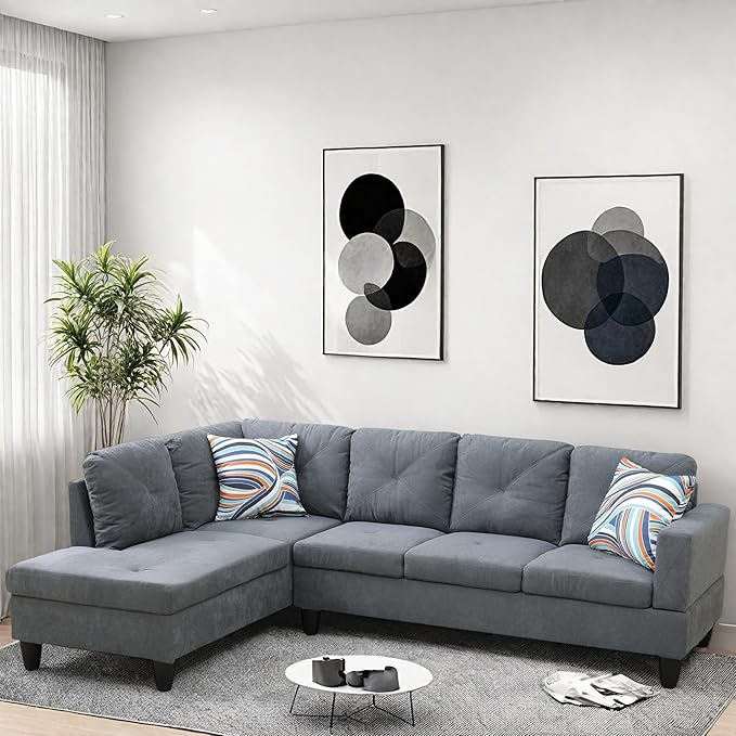 L Shaped Couch Modular Sectional Sofa with Chaise Modern Modular Sofas Furniture Sofa Couches for Living Room/Apartment/Office/Bedroom Dark Grey