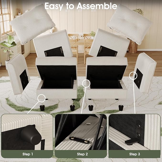 LLappuil Plush Corduroy Separate Module to Extend Sectional Sofa | A Pair of Armrests Wooden Frame End Piece Free Combination Beige