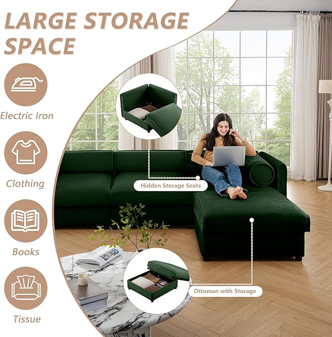 Oversized Modular Sectional Sofa 75.5 Chenille Loveseat with Cylindrical Backrest &amp Armrest Modern Comfy 2-Seat Sofa with 2 Ottoman Upholstered Deep Seat Couch for Living Room White