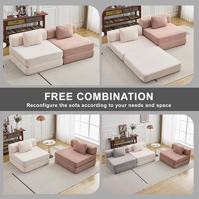 Folding Sofa Bed Convertible Sleeper Chair with Pillow Single Sofa with Back Support Portable Fold Out Chair Cloud Couch Bed Comfy Floor Sofa Lounge for Living Room Bedroom Dark Grey