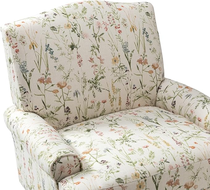 Vintage Floral Accent Chair with Solid Legs &amp Removable Cushion Comfy Upholstered Armchair Leisure Single Sofa Chair for Living Room/Bedroom Spring