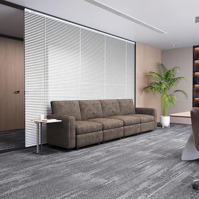 Modern Brown Modular Sofa with Deep Seating Soft Cushions Sectional Couch Available in Loveseat or Multi-Seat Options Minimalist Design for Office Living Room or Bedroom (4-Seater Sofa)