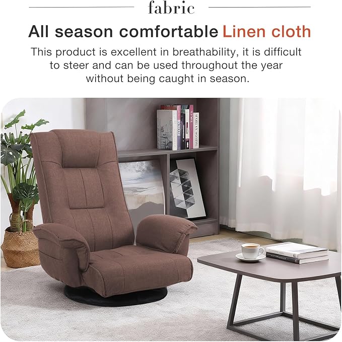 Ergonomic Swivel Floor Gaming Chair with Armrests &amp Side Pockets 6-Position Reclining Sofa Bed Foldable Padded Lounger with Thick Cushion &amp Lumbar Support for Esports Reading TV Watching (