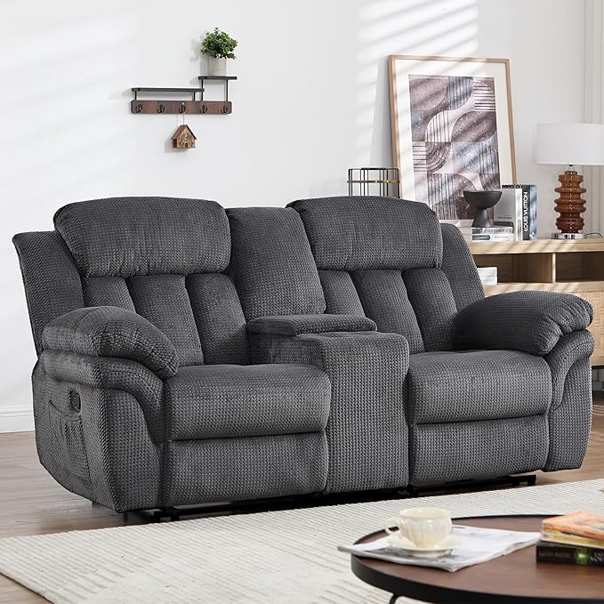 CANMOV Recliner Sofa Set Manual Recliner Loveseat with Overstuffed Armrest for Living RoomBedroom FurnitureOffice2 Seat Grey