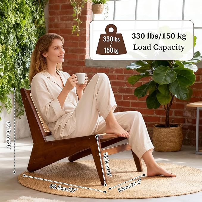 Rattan Chair 2Pcs Mid-Century Accent Chair Rattan Lounge Chair for Living Room Boho Side Corner Comfy Chair for Bedroom and Balcony Walnut