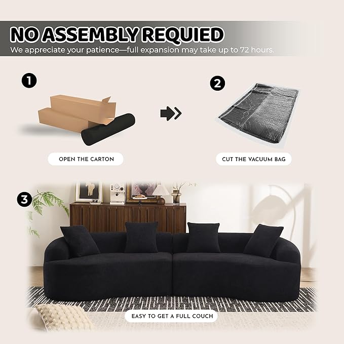 Oversized Sectional Sofa for Living Room 110 Modern Luxury Chenille 4-Seater Extra Deep &amp Wide Seat Curved Cloud Couch with 4 Throw Pillows No Assembly Needed Cream Black