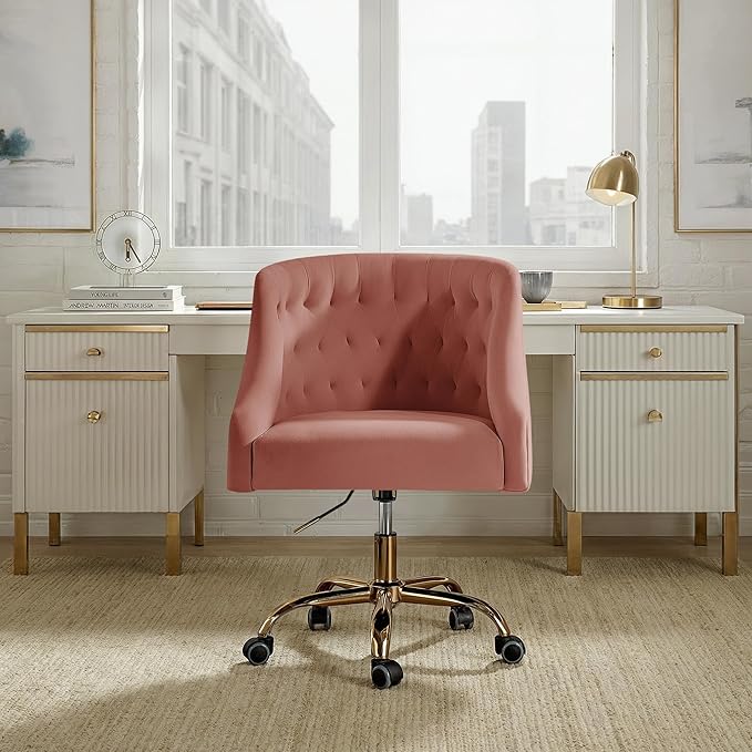 Velvet Office Chair with Gold Base Modern Cute Desk Chair Comfortable Adjustable Swivel Task Chair for Home Office Living Room Bedroom Vanity Study