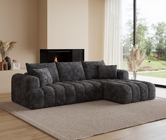 108 Cloud Sectional Couches for Living Room Boneless L-Shaped Sofa with Pillow 3 Seater Modular Sectional Sofa (Dark Grey)