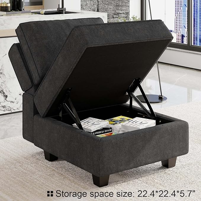 Belffin Modular Sectional Sofa Fabric U Shaped Couch Double Chaise Sectional Couch Convertible Ottoman Sofa with Storage Black