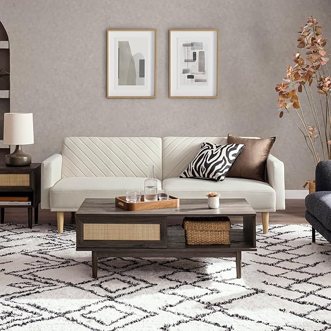mopio 76.4 Futon Sofa Bed Couch Loveseat Sleeper Sofa Mid Century Modern Futon Couch Sofa Cama Couches for Living Room (Snow Velvet)