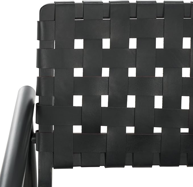 SAFAVIEH Home Collection Dionne Black Solid Wood/Black Leather Woven Accent Chair (Fully Assembled)