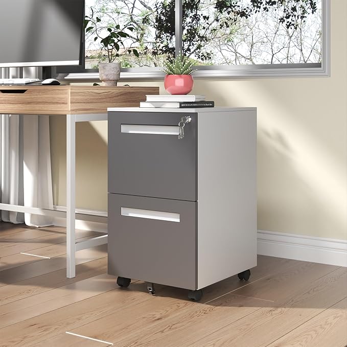 2-Drawer Mobile File Cabinet with Lock All-Steel Metal Storage Cabinet on 360° Wheels for Home Office &amp Commercial Use Holds A4/Letter/Legal FilesWhite