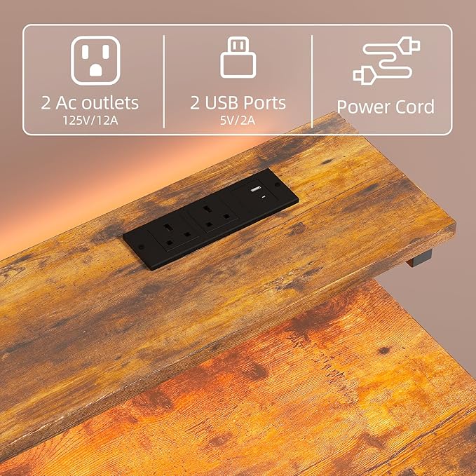 MUTUN Small Desk with Drawers 31 Inch Computer Desk with Power Outlet &amp LED Light Gaming Desk with Adjustable Monitor Stand &amp Pegboard Modern PC Study Writing Table for Bedroom Rustic Brow