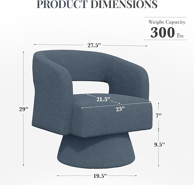 Swivel Barrel Accent ChairOversized Teddy Upholstered Round Swivel ChairModern Luxury 360 Degree Living Room Vanity Chair for Bedroom OfficeBlue4PCS