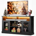 WLIVE Farmhouse TV Stand for 65 Inch TV Tall Entertainment Center with LED Lights &amp Storage Cabinets TV Media Console Table with Adjustable Shelf for Living Room Bedroom Home Theater Black