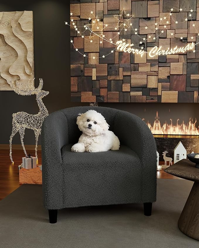 Velvet Accent Chair Comfy Upholstered Barrel Club Chair with Armrest &amp Soft Padded Seat Modern Sofa Chair for Living Room Bedroom Study Waiting Room Deep Gray