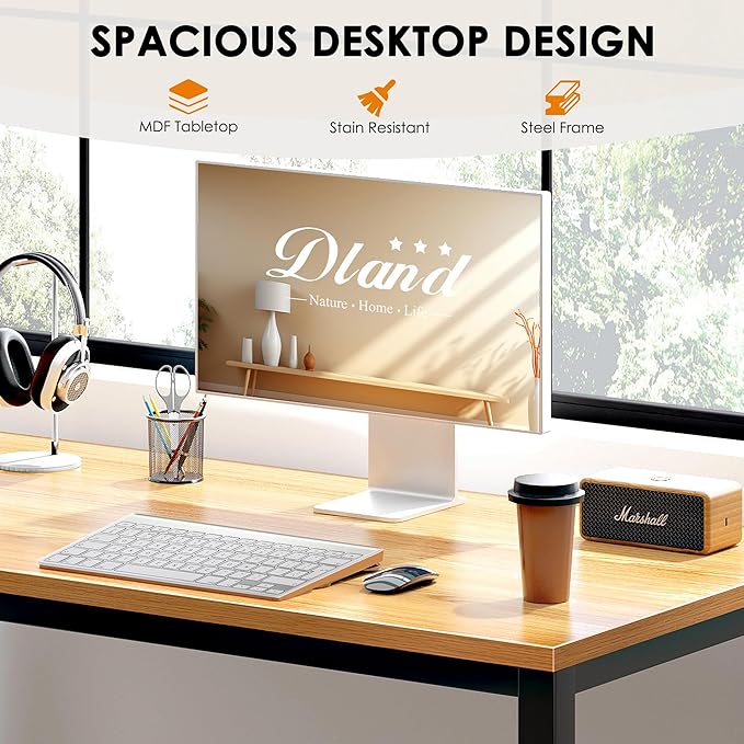 DlandHome Home Office Desk 39.4Inch Teak + Black