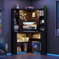 Lvifur Corner Computer Desk with LED Lights L Shaped Study Desk with Hutch &amp Shelves Triangle Home Office Desk with Charging Station for Work &amp Study File Cabinet Bookshelf for Small Space