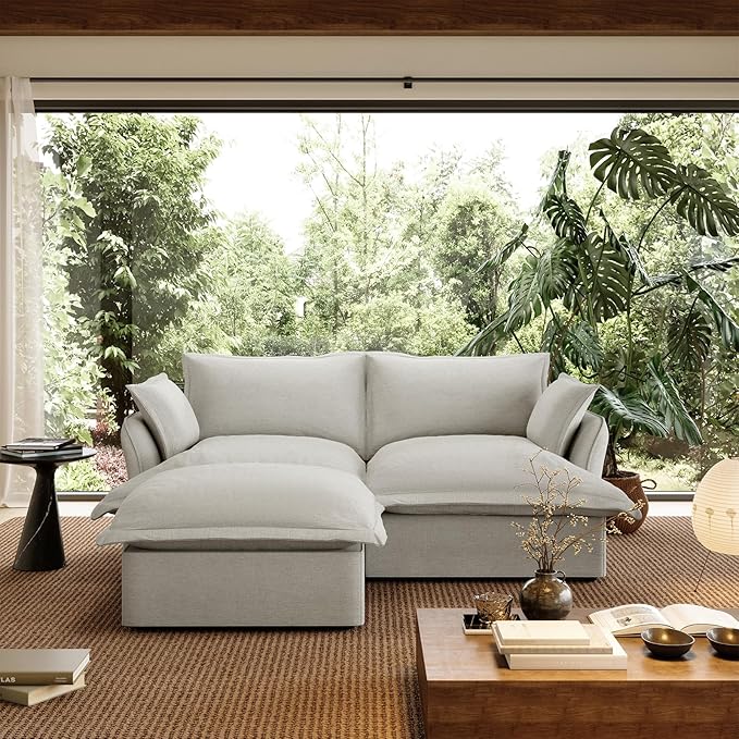 Linen Blend Cloud Couch Sectional for Living Room Comfy Down Filled Cloud Modular Sectional Sofa Modern Convertible Deep Seat Modular Couch Sleeper Sofa Bed Removable &amp Washable Covers