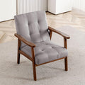 Mid Century Modern Accent Chairs for Living Room Comfy Bedroom Chairs for AdultsSmall Wide Reading Nook Arm Chair 105° Ergonomic Cozy Grey Linen Armchair with Rubber Wood