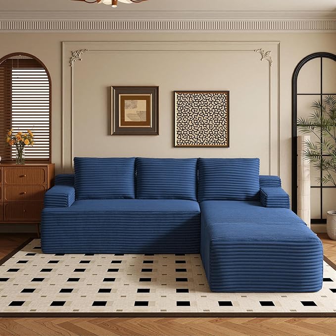 96 Sectional Couches for Living Room Cloud Couch Sofa with L-Shape Upholstered Boneless Couchs Modern Modular Sectional Couch with Chaise (Bule 96 W+Right Facing Chaise+2Seaters+Ottoman)