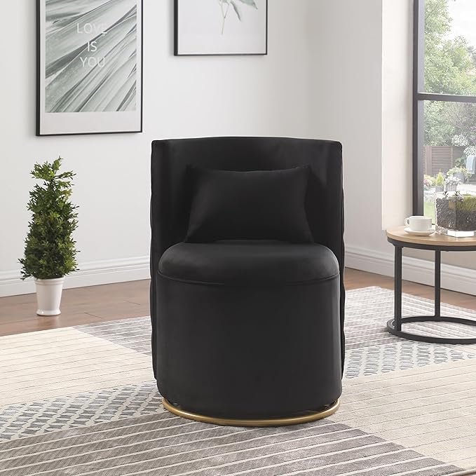 360° Swivel Accent Chair Velvet Chair with Storage Function Curved Chair with Gold Metal Base Accent Chair for Living Room Bedroom Home OfficeApartment-Black