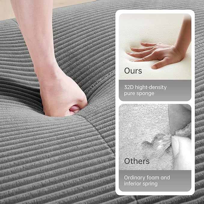 82 Foam Compressed Cloud Sofa28 Feep Seat Pet-Friendly Corduroy Oversize Sectional Couch with Movable Ottoman 2 Seater Modular Cloud Couch for Living Rooms Apartments Leisure RoomsGrey