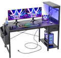 TIQLAB Gaming Desk 47 inch with Power Outlet and LED Light Computer Desk with Reversible Shelves and Storage Drawer Small PC Desk for Home Office Table with Bag Carbon Fiber Black