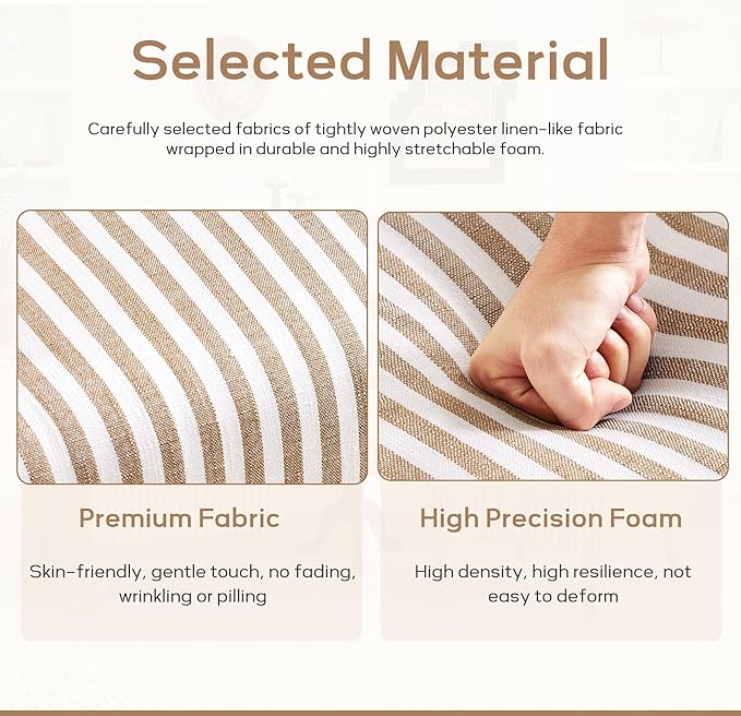 HUIMO Linen Fabric Accent Chair Mid-Century Modern Armchair with Solid Wood Legs Single Sofa ChairUpholstered Reading Club Chair (1 Brown and White Stripe)