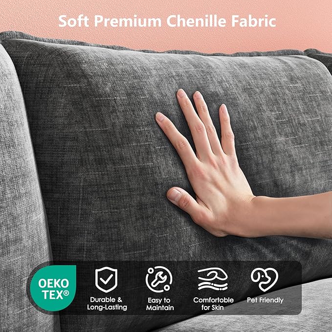 Marsail Modular Sectional Sofa 110.6 U-Shaped Modern Comfy Cloud Couch 5-Seat Chenille Deep Seat Sofa with Throw Pillow &amp Movable Ottoman for Living Room Bedroom and Apartment Grey