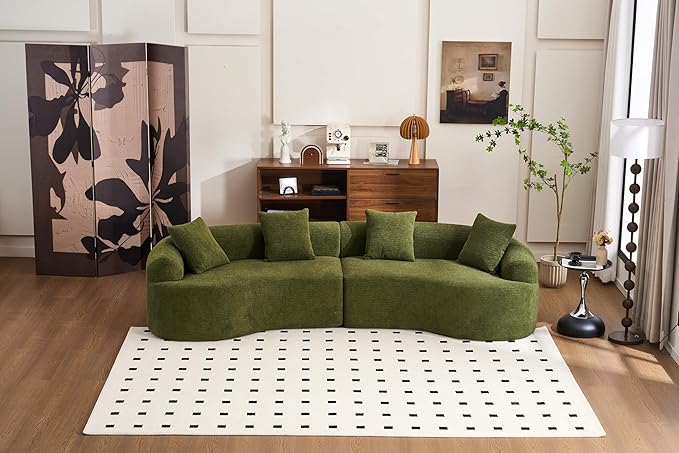 Oversized Sectional Sofa for Living Room 110 Modern Luxury Chenille 4-Seater Extra Deep &amp Wide Seat Curved Cloud Couch with 4 Throw Pillows No Assembly Needed Cream Green