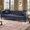 Garvee 81 Inch Leather Couch for Living Room Modern Leather Sofa with Deep Seat Handmade Button Tufted 3 Seater Sofa Chesterfield Couch for Apartment Office Black Blue