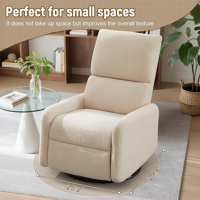 360° Rocking Chair Nursery Rocker Chair with Side Pockets Glider Nursing Chair with Steel Structure Base Small Chair for Small Spaces Sherpa Swivel Accent Chairs for Living Room Nursing