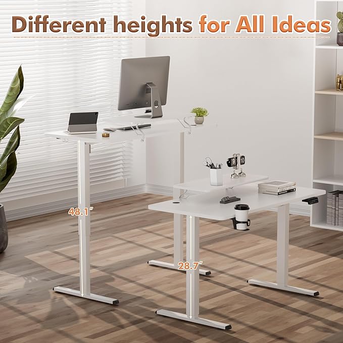 JUMMICO Electric Standing Desk Adjustable Height Desk 47 x 24 Inch with Monitor Stand Home Office Computer Desk (White)