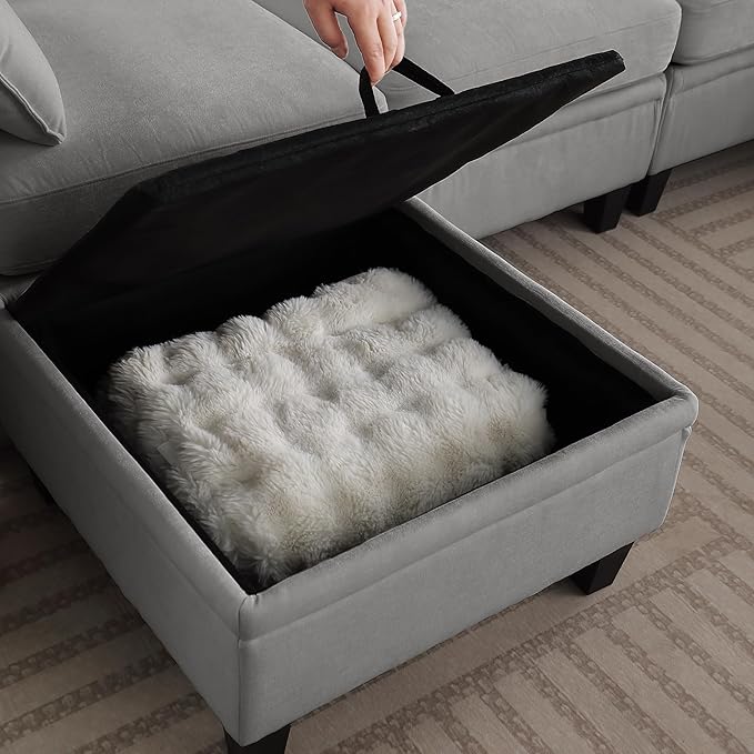 U Shaped Sectional Sofa for Living Room 4+2 Modular Chenille Fabric Couch with Storage Solid Eucalyptus Wood Frame Comfortable Modern Sectional