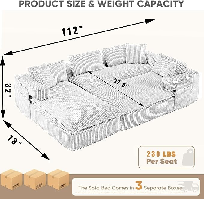 Oversized Cloud Boneless Couch with Chaise 149 Modern U Shape Modular Deep Seat Sectional Sofa Comfy Corduroy Upholstered Couches for Living Room No Assembly Required Navy Blue